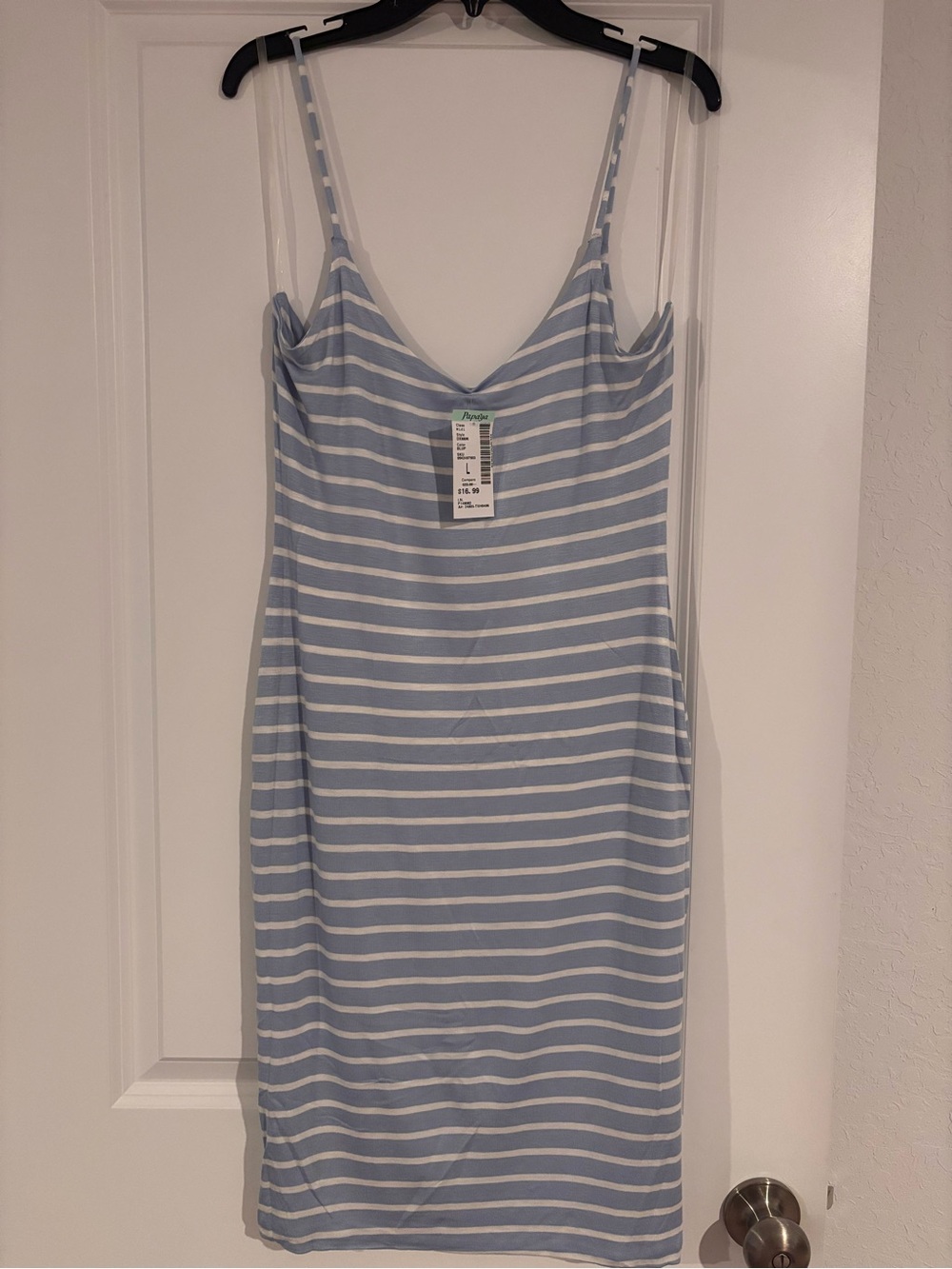 Papaya Light Blue & White Striped Slip Dress